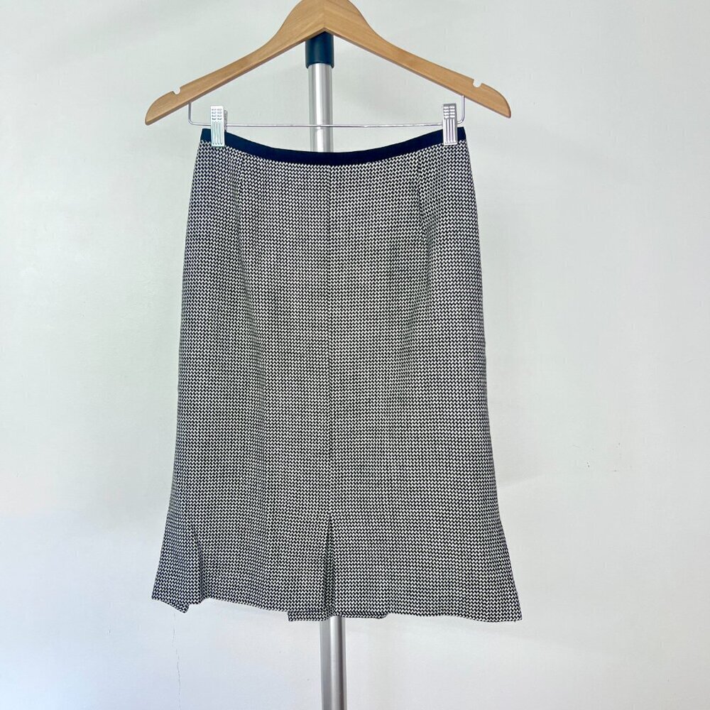 dibari Wool Blend Black White Tweed Over the Knee Pleated Hem Midi Skirt Sz 6
